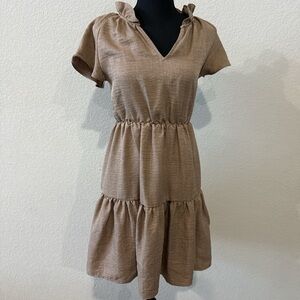 Elegant Tan Ruffle Mini Dress